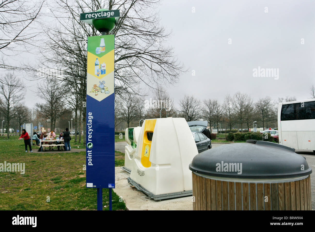 Recycling bins in a park - France. Stock Photo