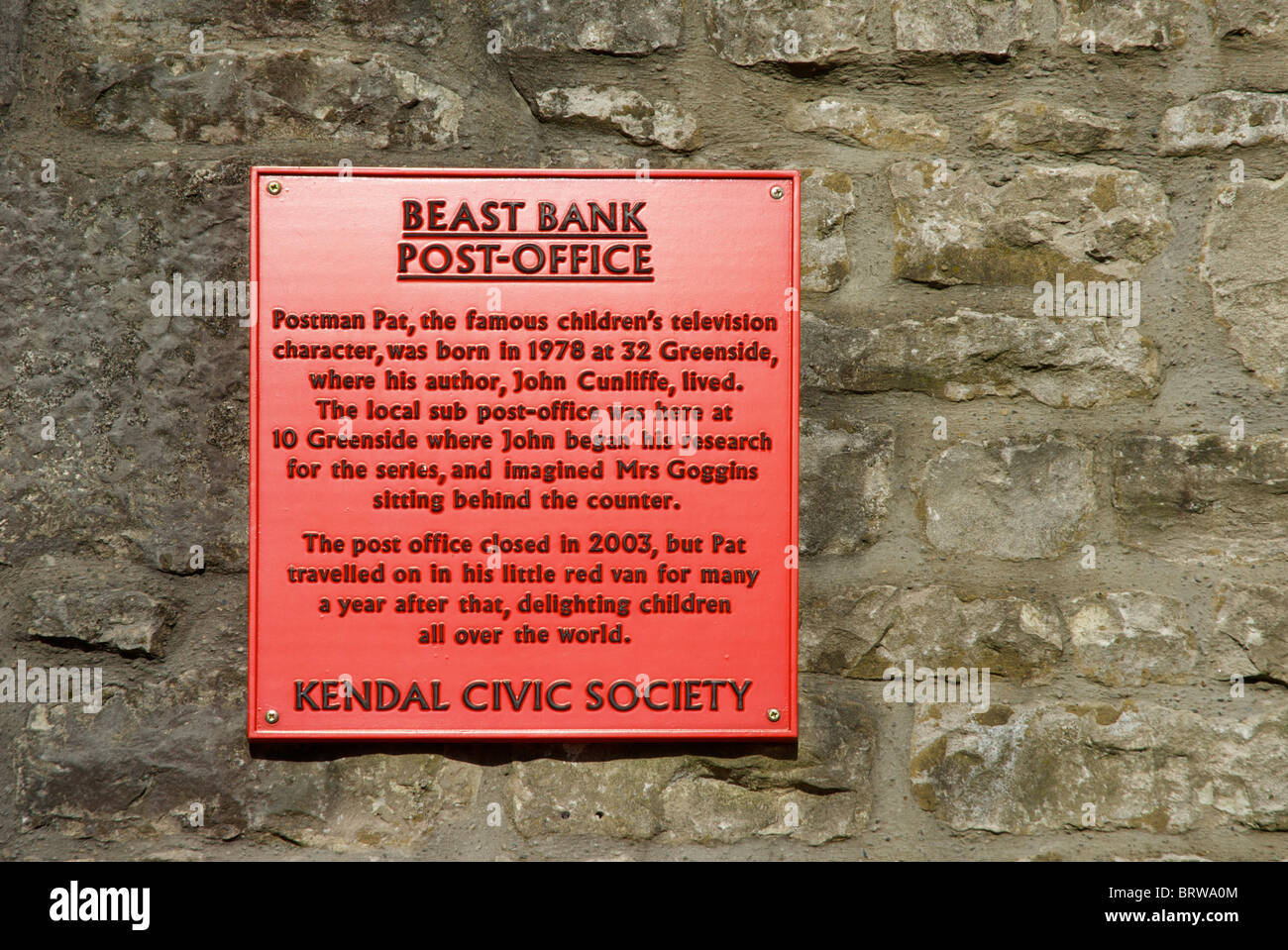 Plaque on the Old Post Office, Beast Bank, Kendal, Cumbria, England UK