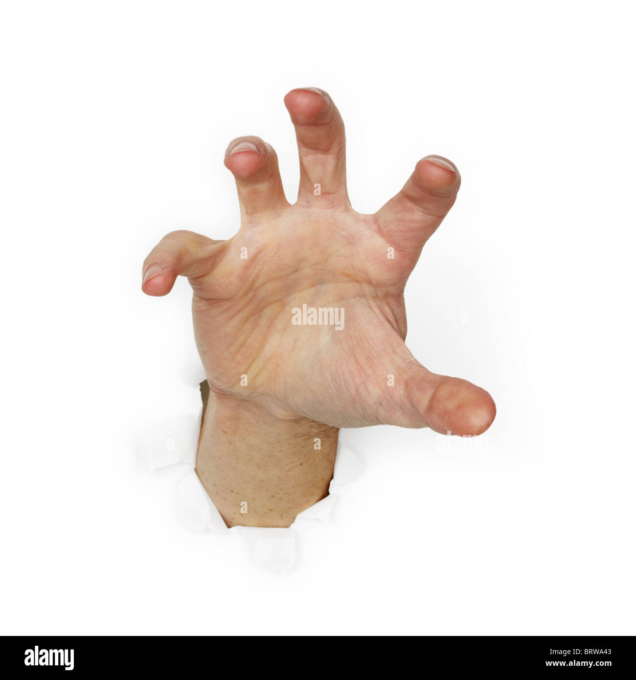 Greedy man's hand isolated on white background Stock Photo