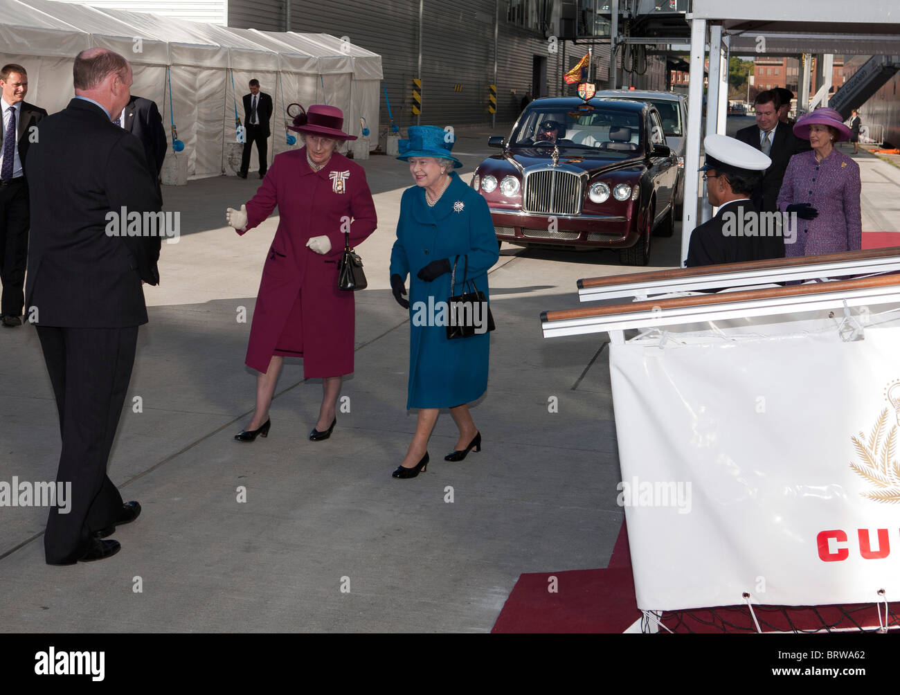 Britains Queen Elizabeth attends the naming ceremony for Cunard's
