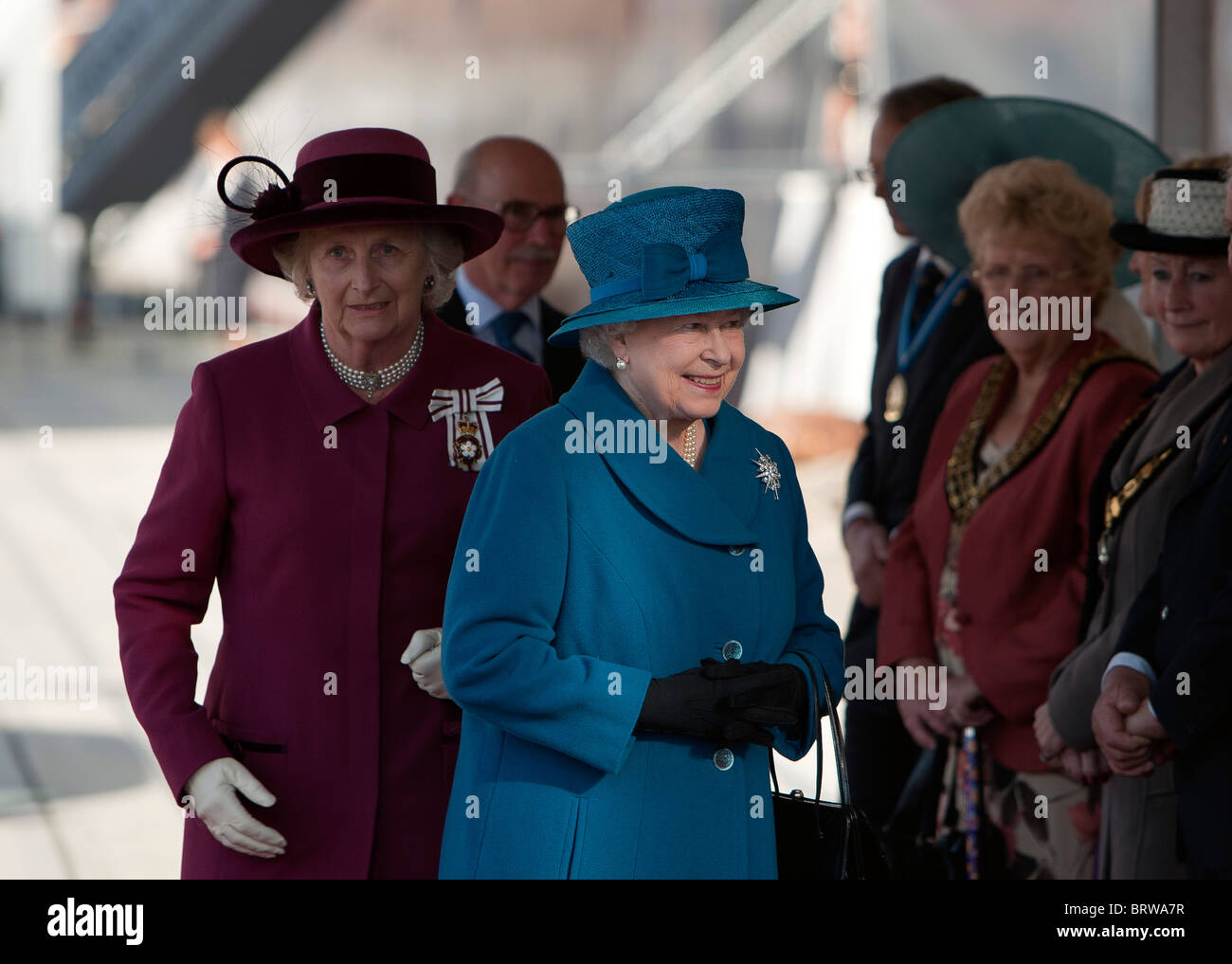 Britains Queen Elizabeth attends the naming ceremony for Cunard's