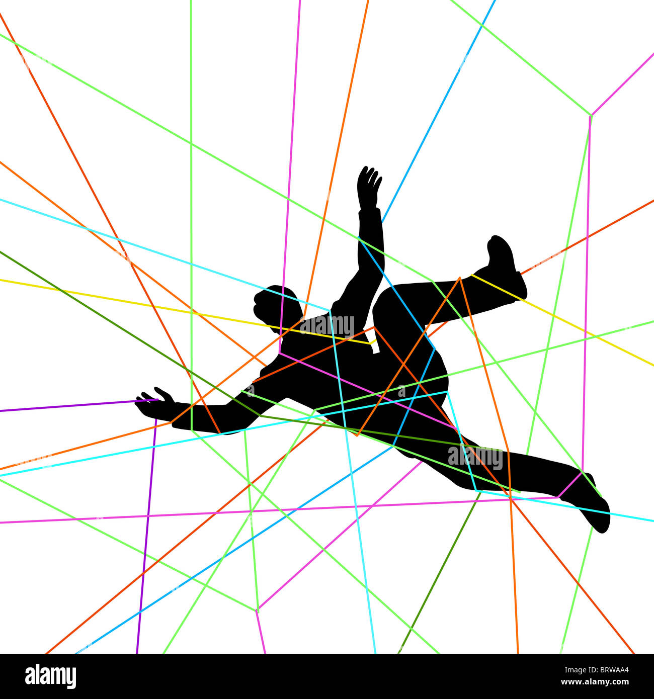Illustration of a man entangled in colorful threads Stock Photo - Alamy