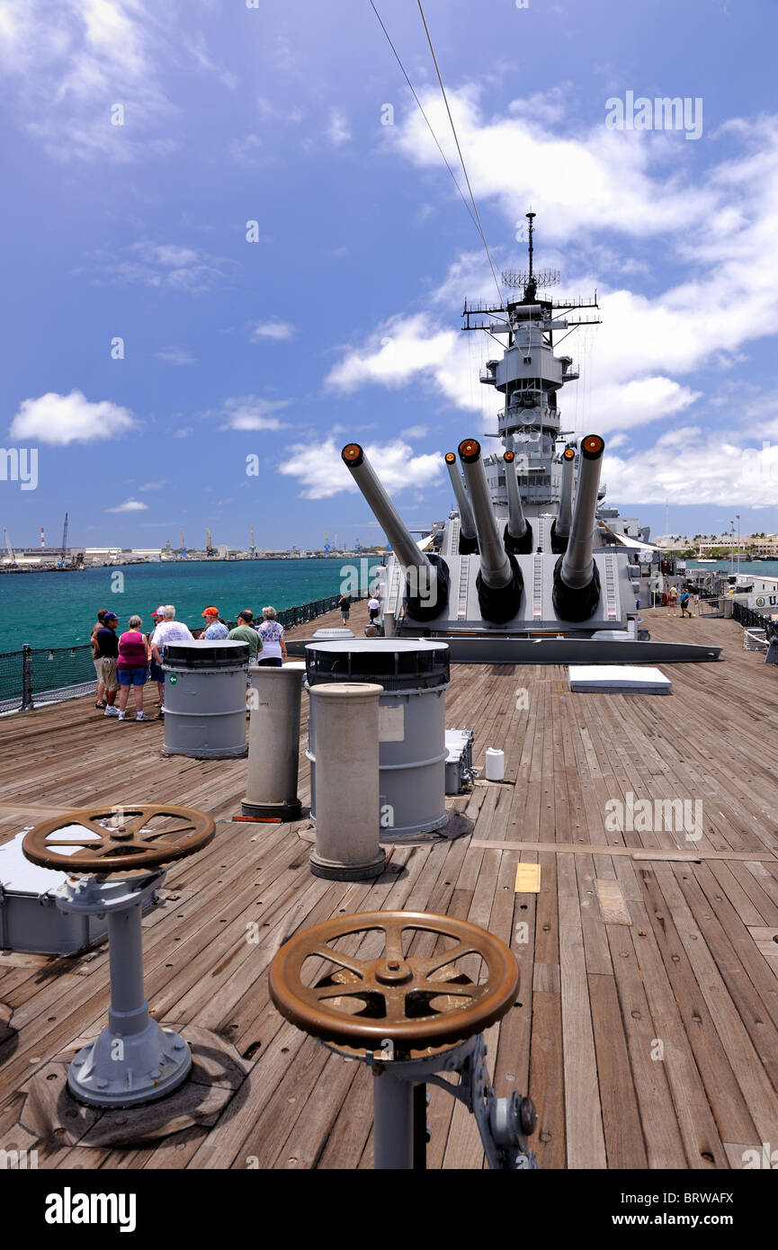 Aft deck of the battleship Missouri. Battleship Missouri Memorial, Pearl Harbour, Hawaii Stock Photo