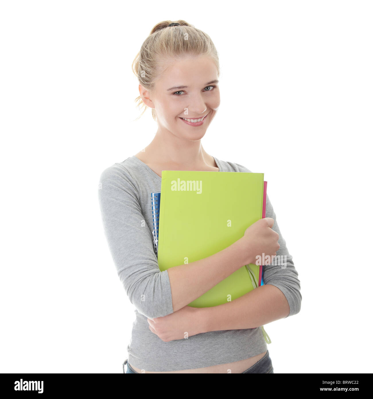 Beautiful smiling woman. Isolated over white background Stock Photo - Alamy