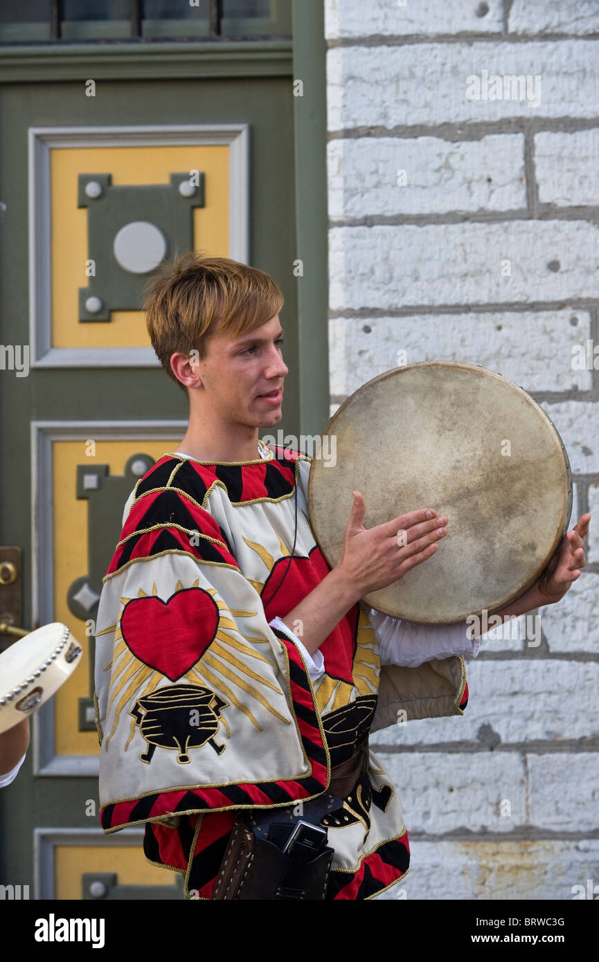 Musicians wearing traditonal costumes, Tallinn, Estonia, Baltic States Stock Photo
