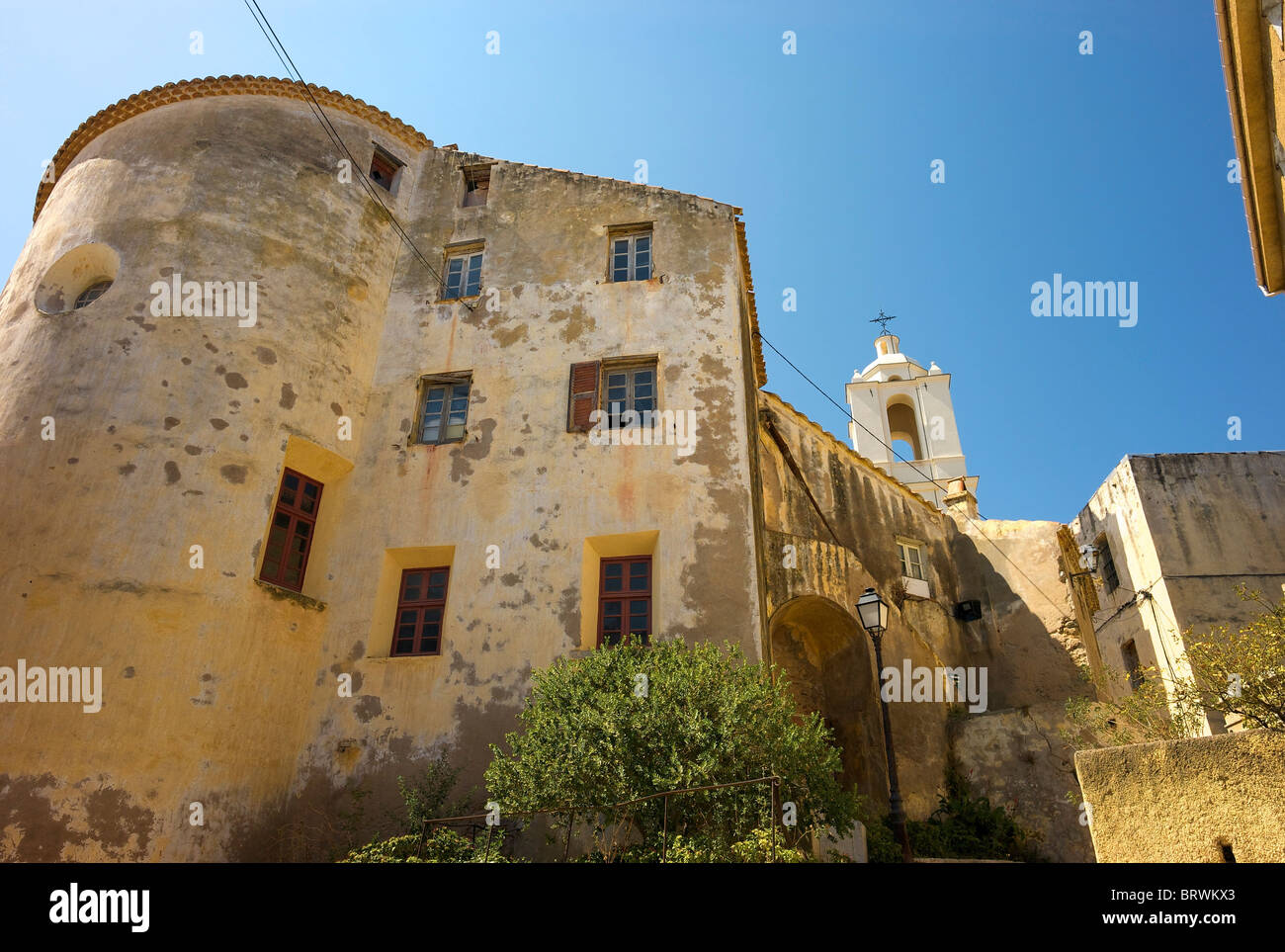 Buildings in old Calvi near the Citadel. Stock Photo