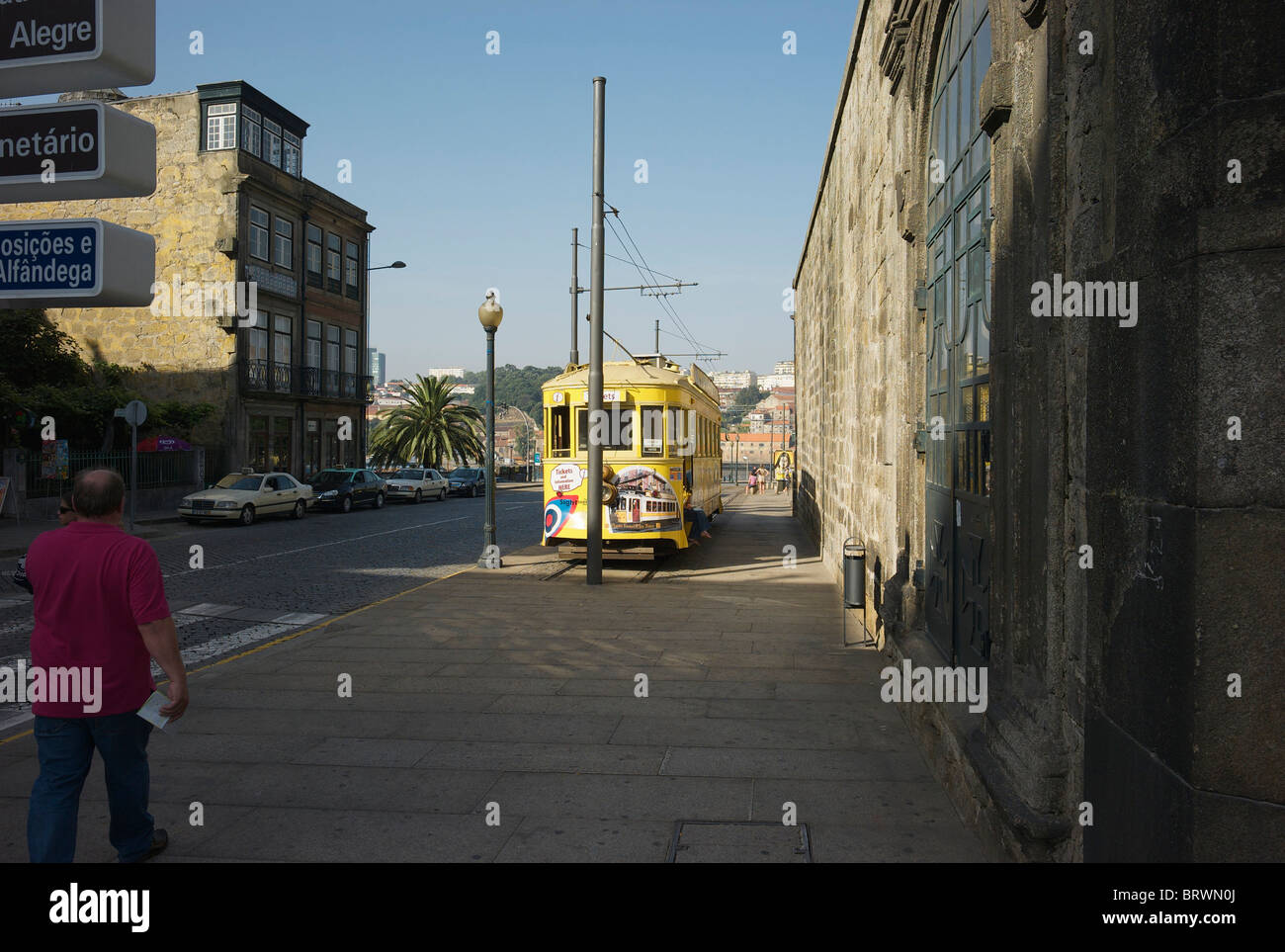 Old Tram Car used as booking office in Porto. Stock Photo