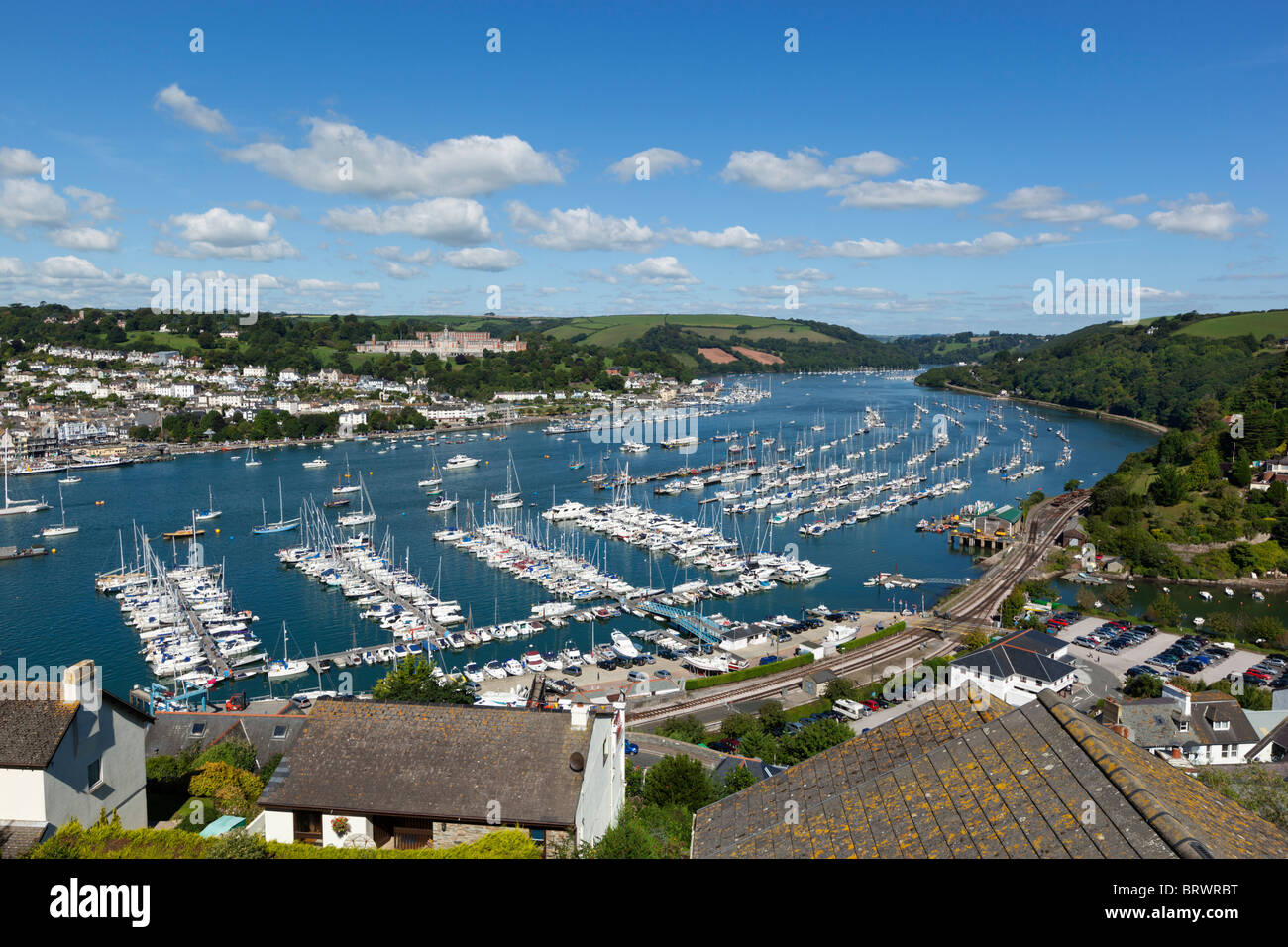 View along River Dart Estuary and Dartmouth from Kingswear Stock Photo