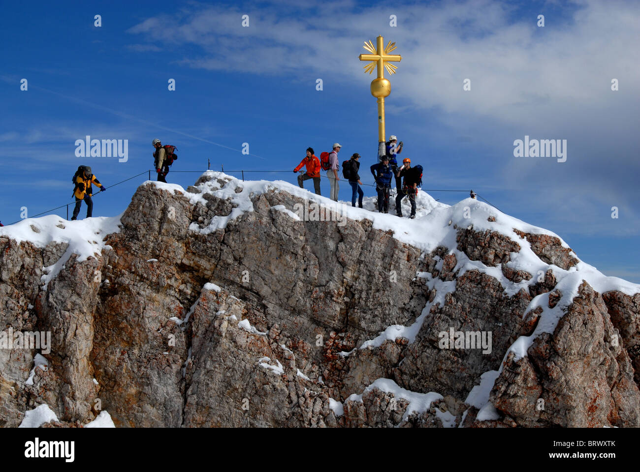 Summit and summit cross of Zugspitze, Bavaria, Germany Stock Photo