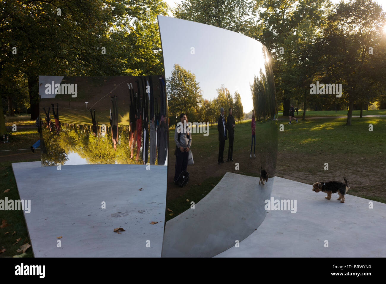 Artist Anish Kapoor's artwork called the C-Curve, part of his Turning the World Upside Down show at the Serpentine Gallery. Stock Photo