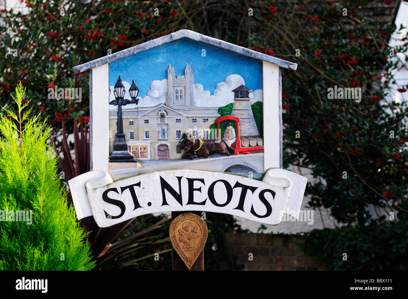 St Neots town sign, St Neots, Cambridgeshire, England, UK Stock Photo