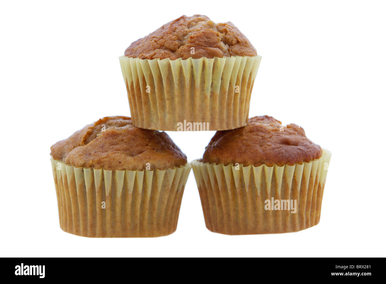 three banana muffins stacked and isolated over white Stock Photo Alamy