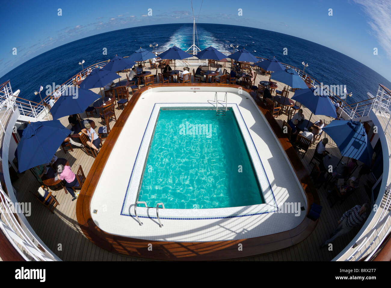 View of  thepool deck on board Swan Hellenic's Minerva Cruise Ship Stock Photo