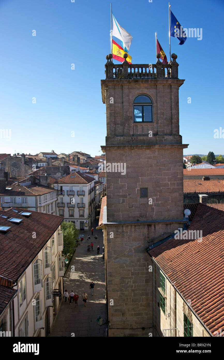 Santiago de Compostela view of street and tower from the cathedral Stock Photo