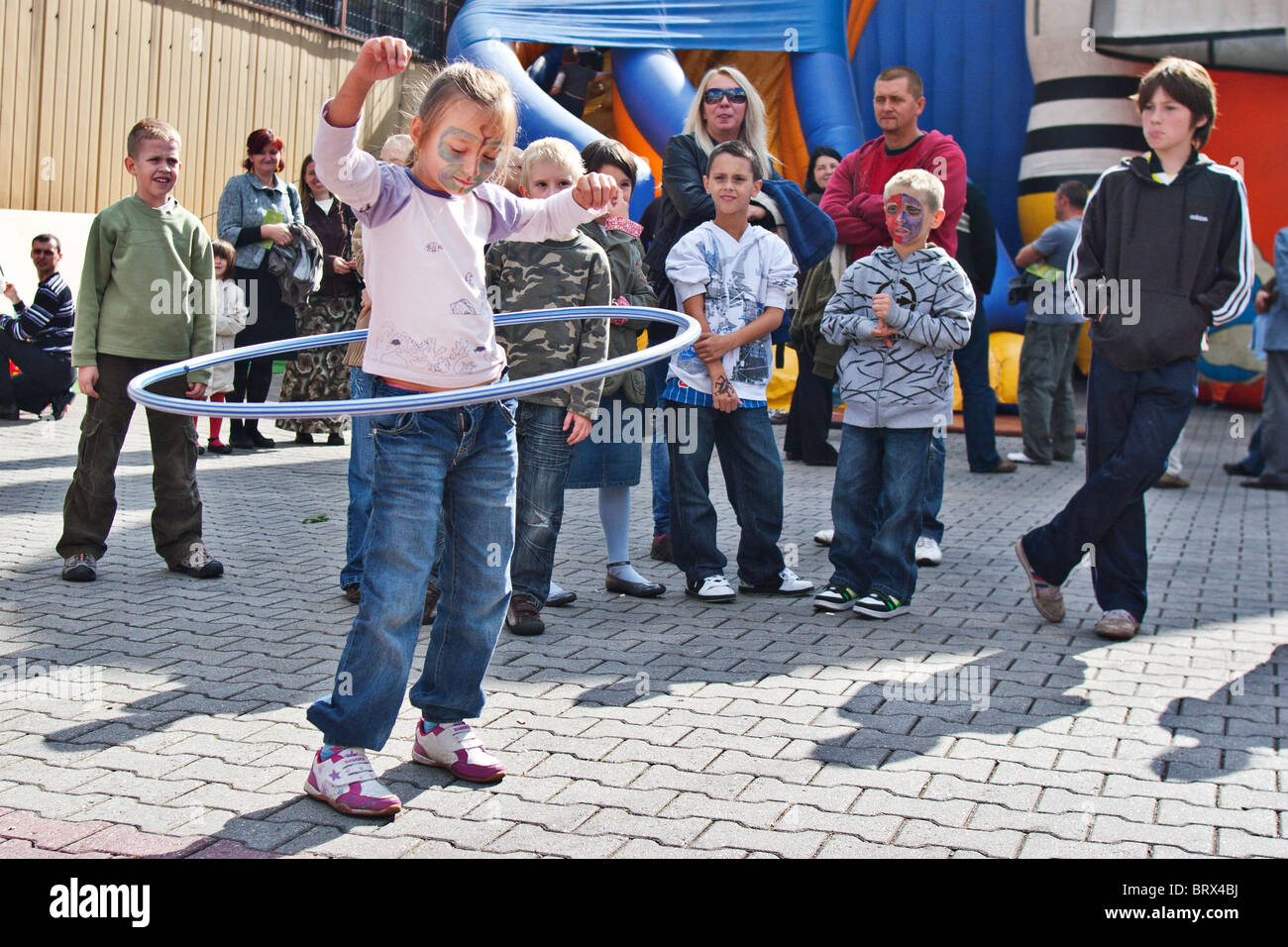 Children during Hoola Hoop competition, Zabrze , Poland Stock Photo