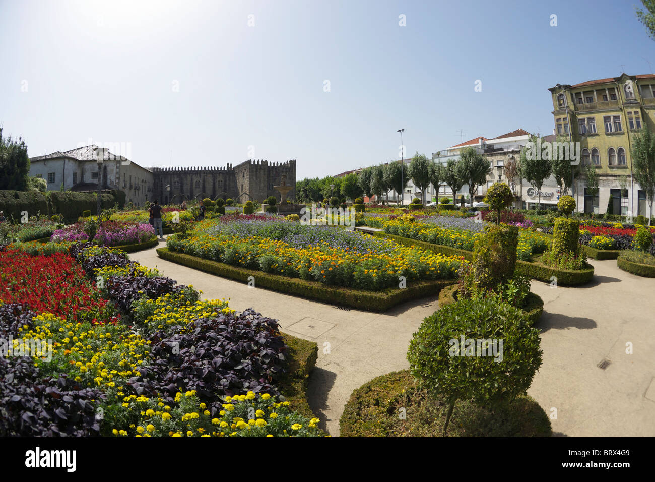 Well kept flower gardens in Braga, Portugal. Stock Photo