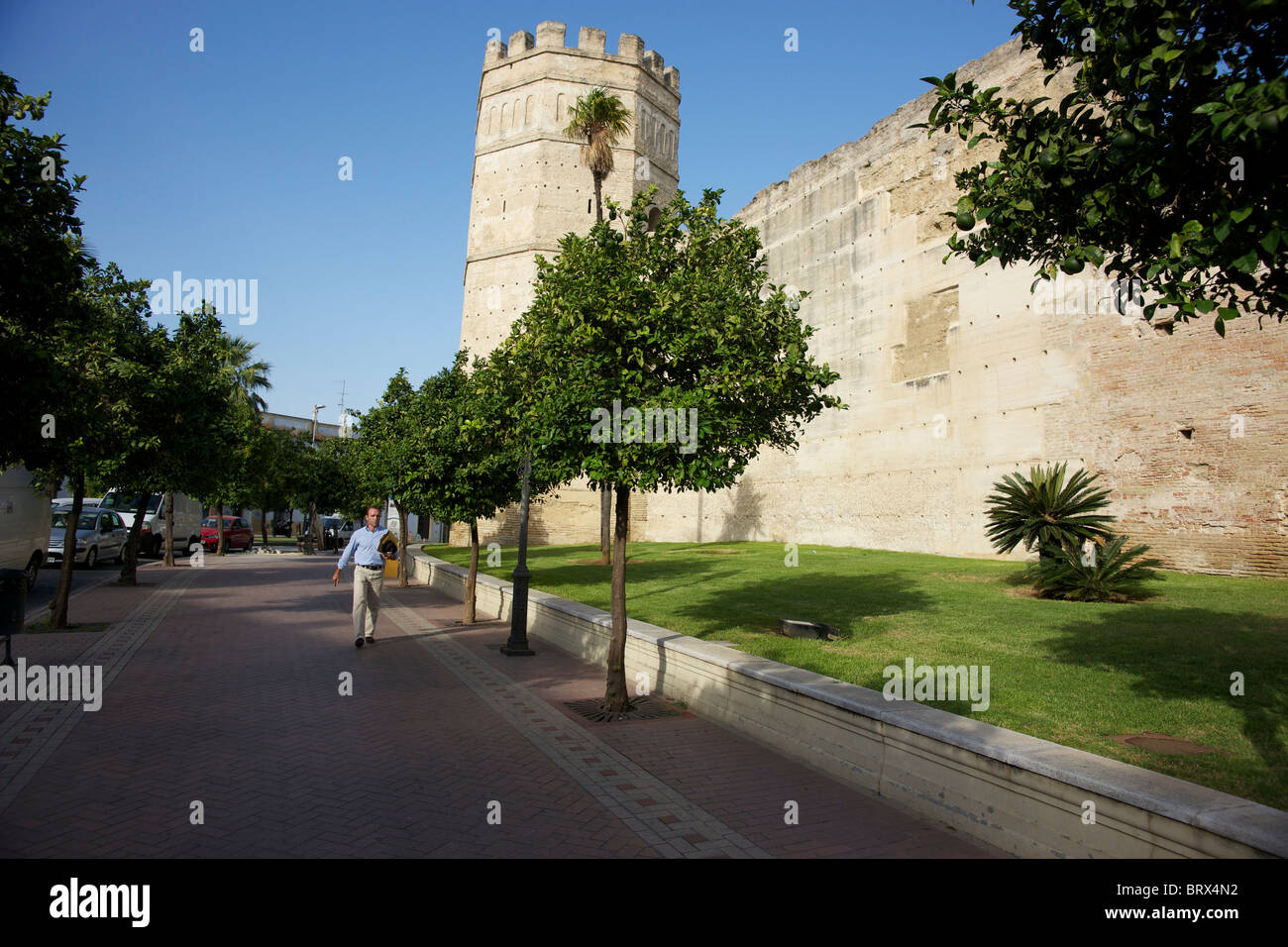 Street outside the Moorish fortress Alcazar in Jerez Spain Stock Photo