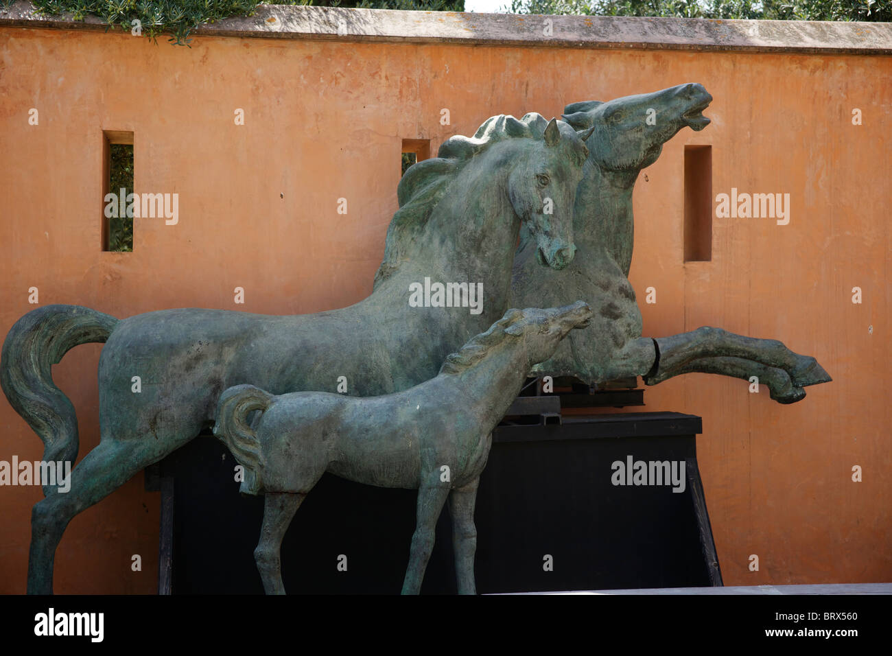 Closeup of bronze statue of horses in Alcazar, Jerez. Stock Photo