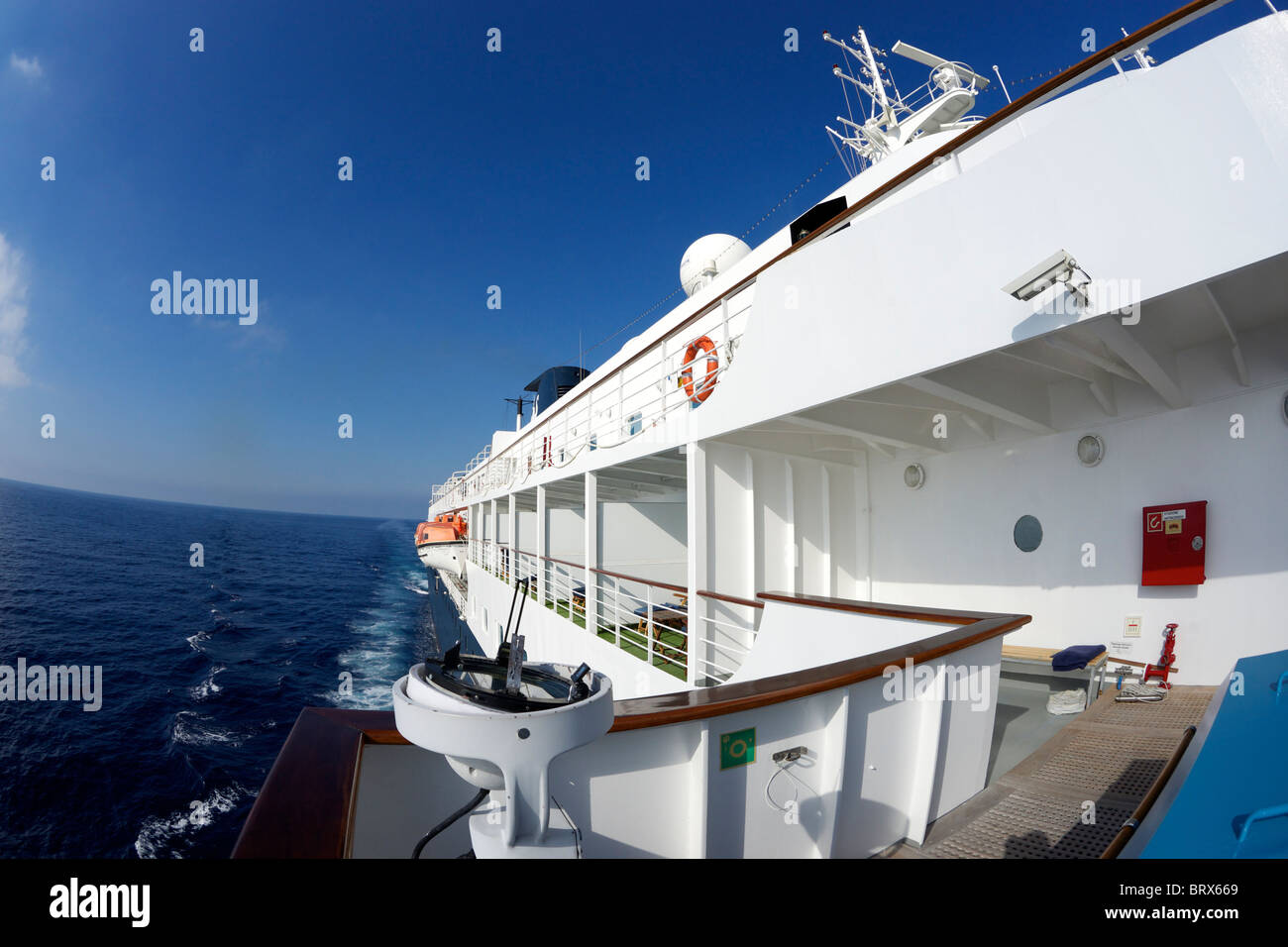 View of starboard side of Swan Hellenic's cruise ship the Minerva, taken from the bridge. Stock Photo