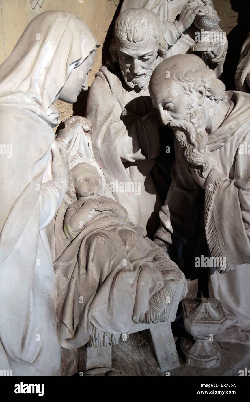 NATIVITY SCENE WITH THE BABY JESUS, THE CHURCH OF LA MADELEINE, VERNEUIL-SUR-AVRE, EURE (27), FRANCE Stock Photo