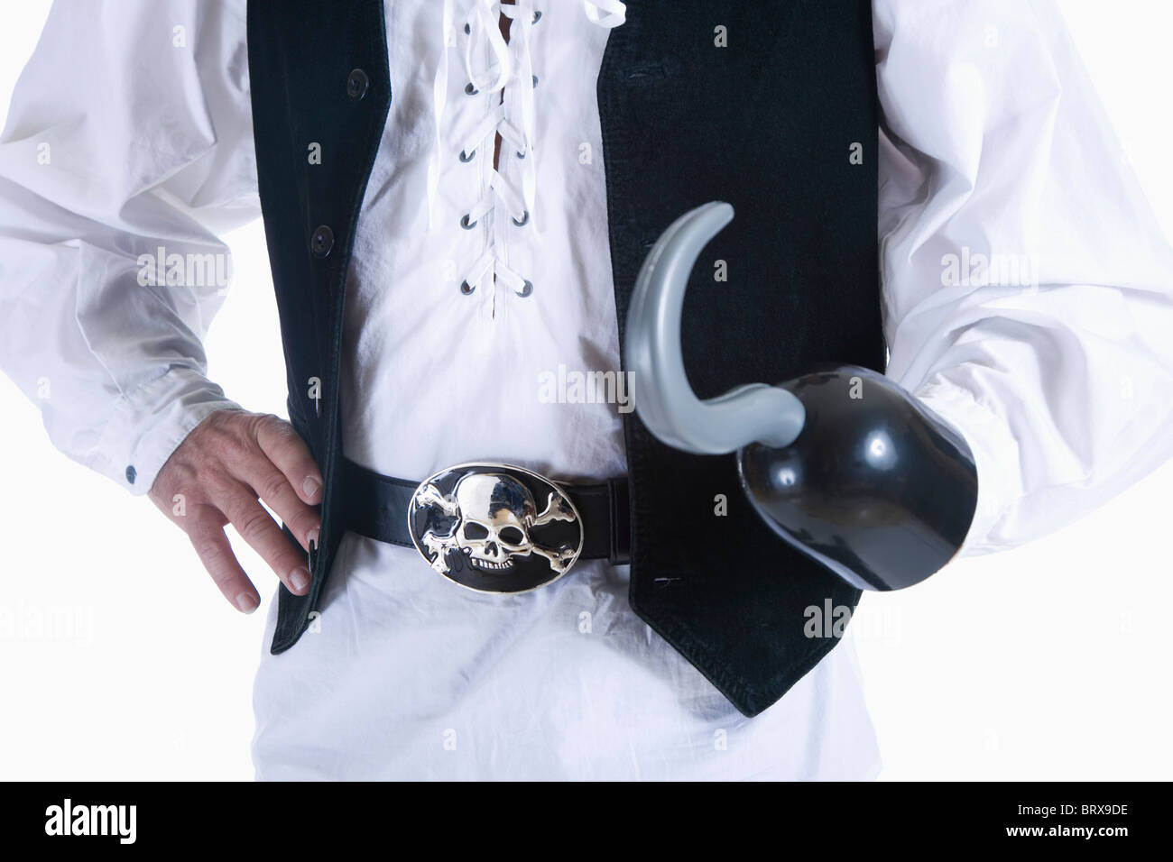Man wearing pirate costume, mid section Stock Photo