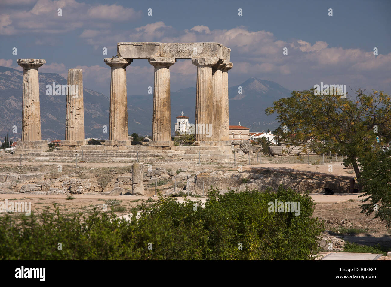 Temple of Apollo in Ancient Corinth Stock Photo