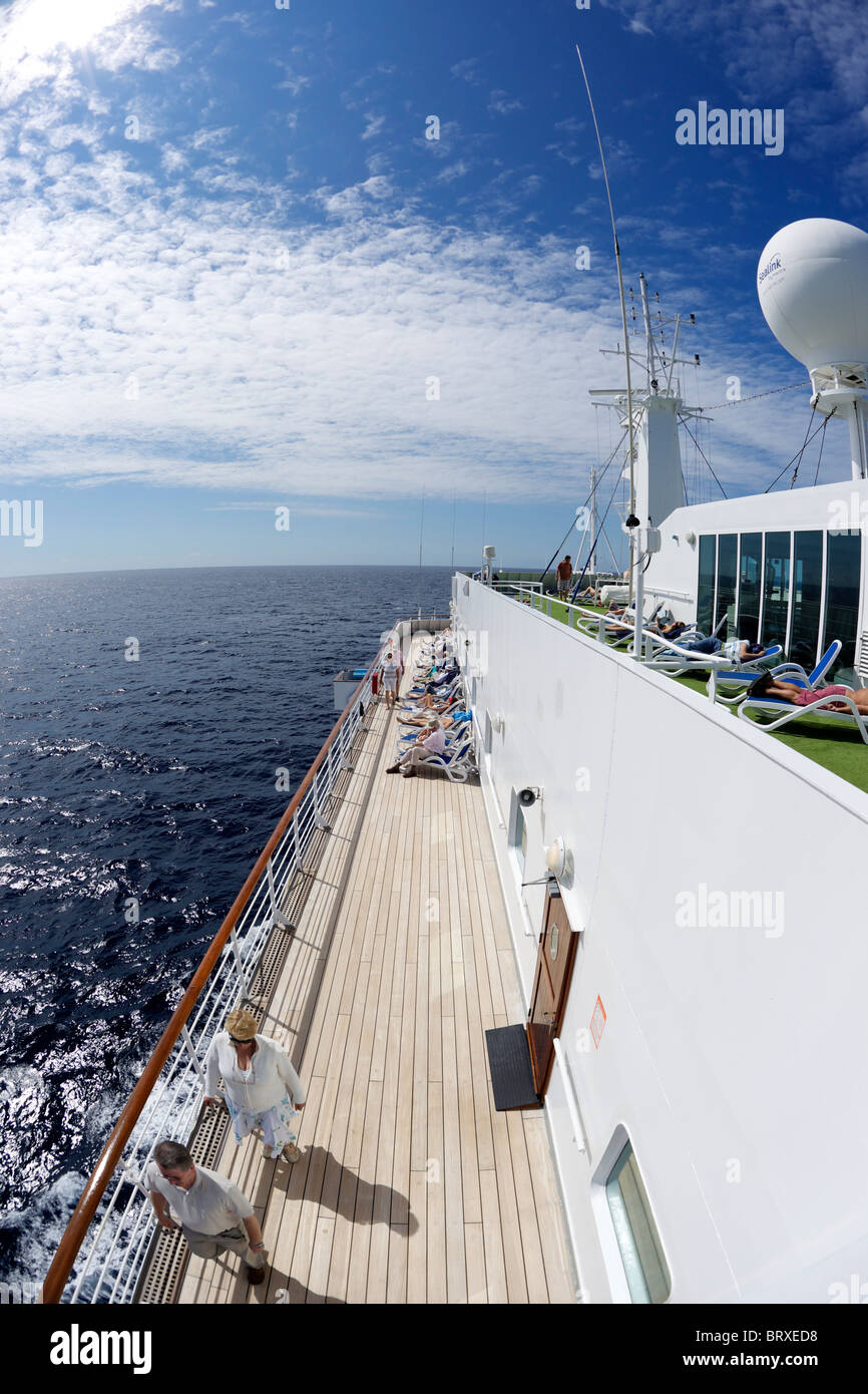 The promenade deck on Swan Hellenic's cruise ship Minerva. Stock Photo