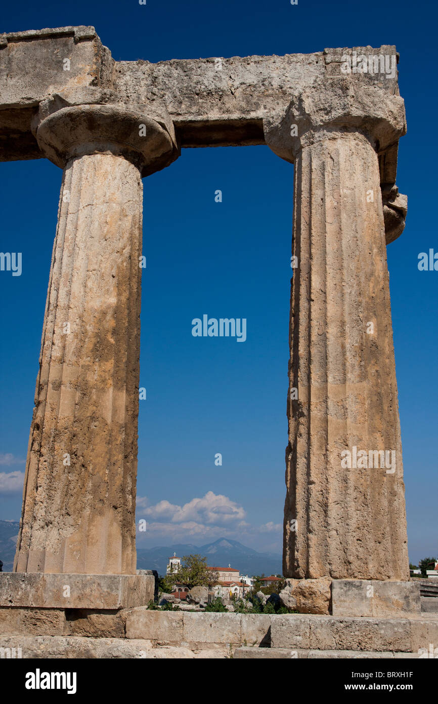 Temple of Apollo in Ancient Corinth Stock Photo