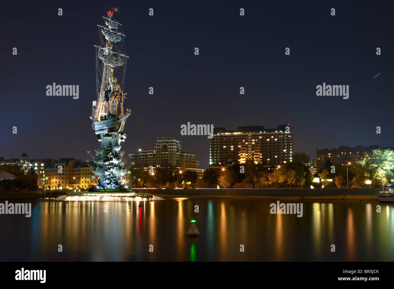 Statue of Russian King Piter I at night Stock Photo