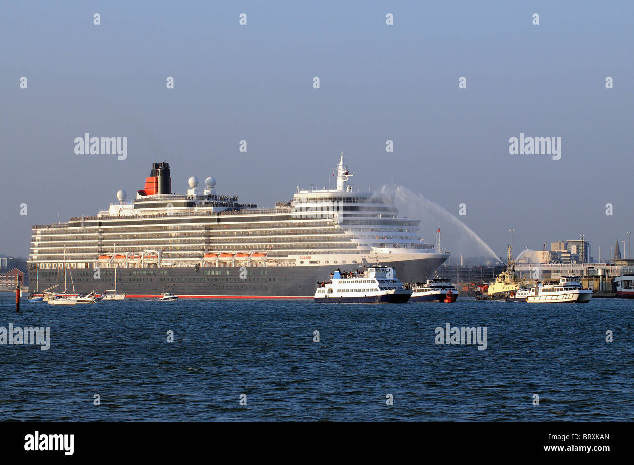 Cunard's new Queen Elizabeth cruise liner departing Southampton on her