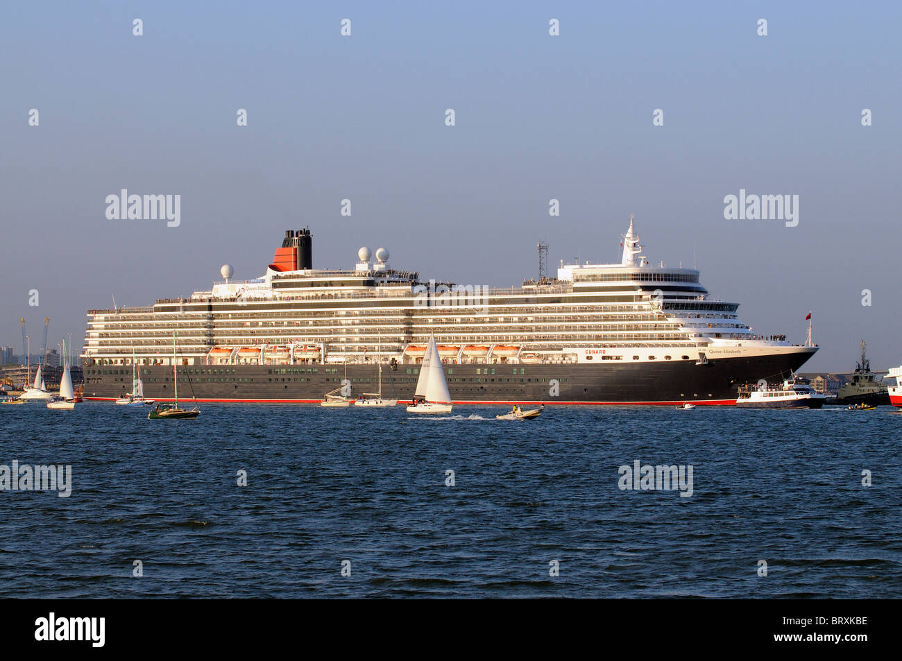 Cunard's new Queen Elizabeth cruise liner departing Southampton on her