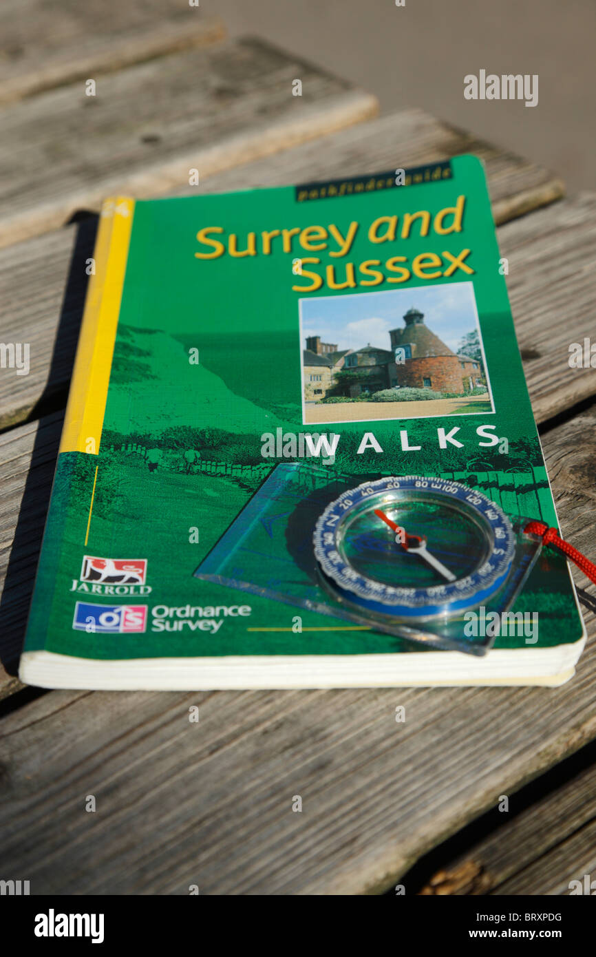 Walking Guide and compass. Stock Photo