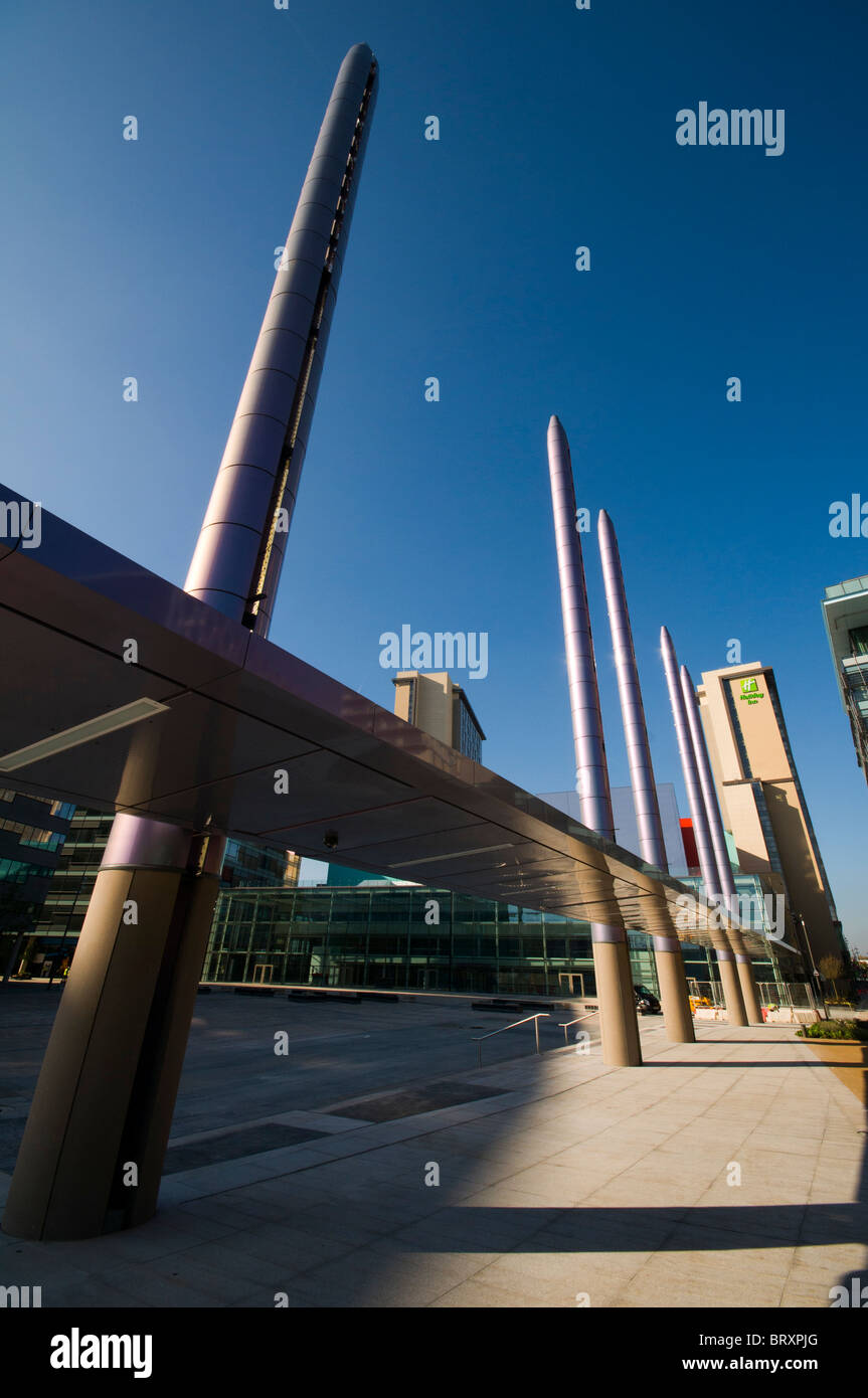 Lighting columns with canopy at 'The Stage' area of the piazza