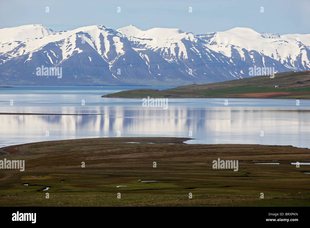 CULTIVATED LAND AT THE ENTRANCE TO THE FJORD OF AKUREYRI, CAPITAL OF ...