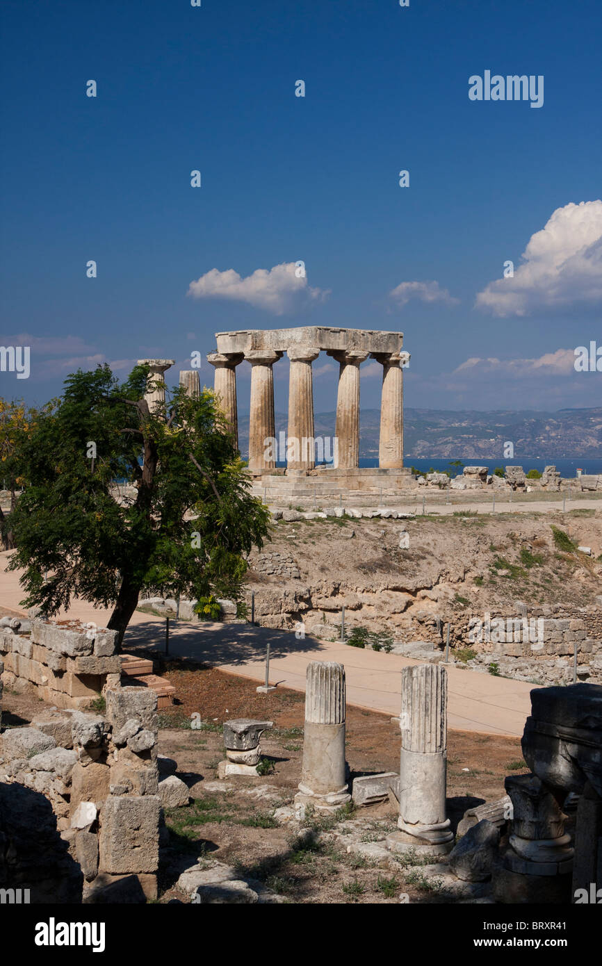 Temple of Apollo in Ancient Corinth Stock Photo