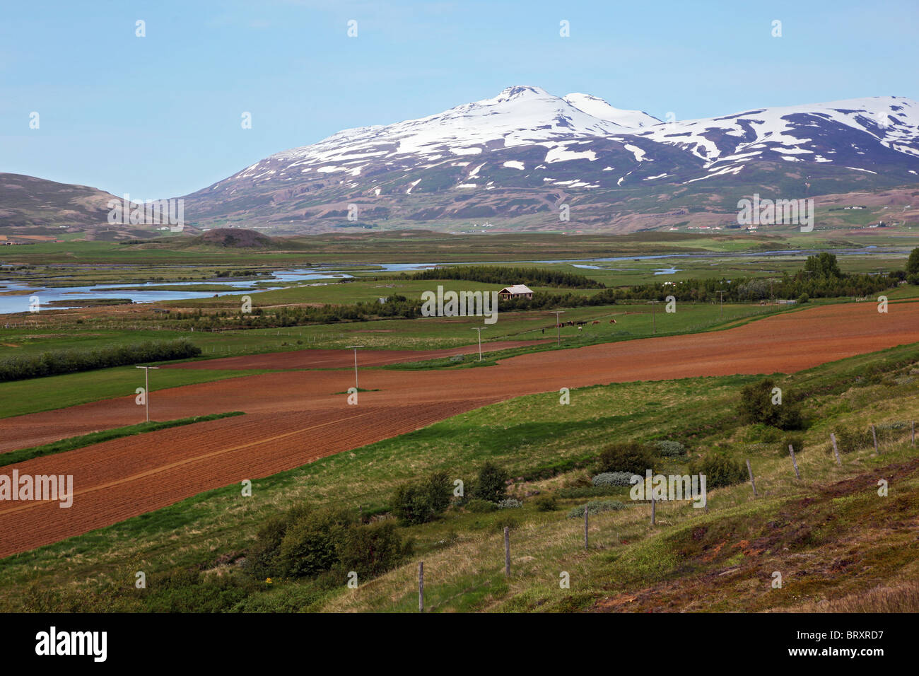 CULTIVATED LAND AT THE ENTRANCE TO THE FJORD OF AKUREYRI, CAPITAL OF ...
