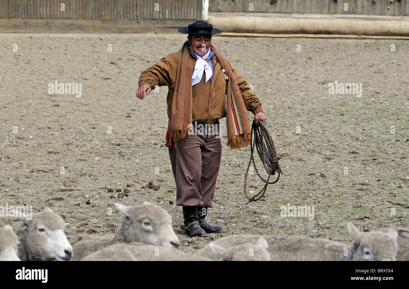 Scenes of rodeo during celebration in a rural community south of Cochrane in Patagonia, southern Chile. Stock Photo