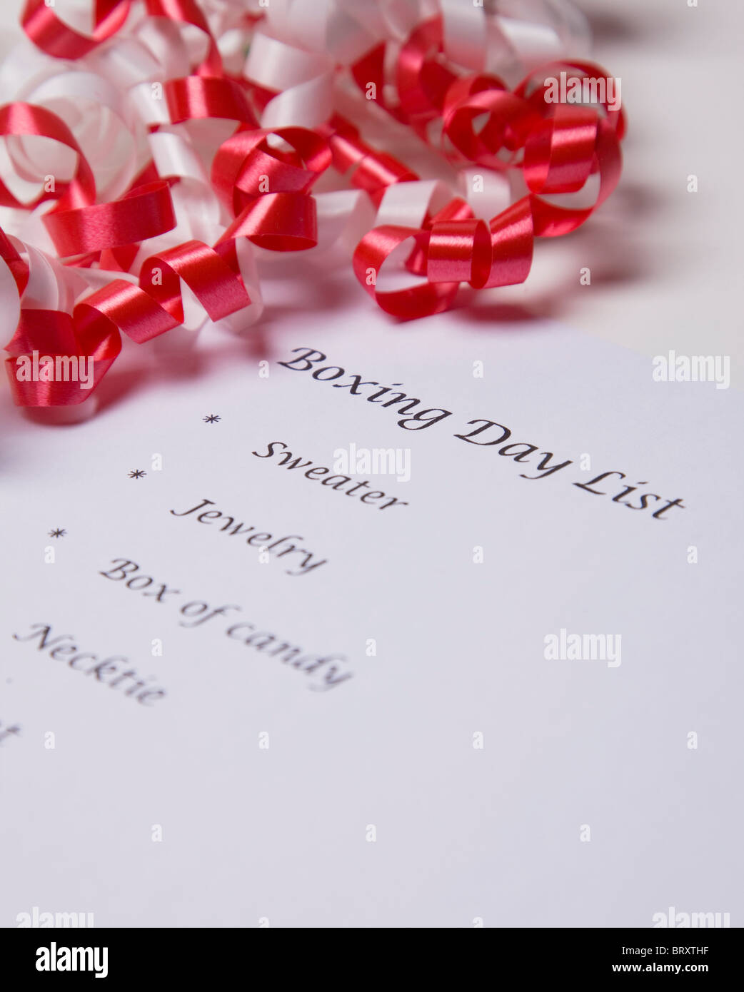 Boxing Day list, close-up Stock Photo