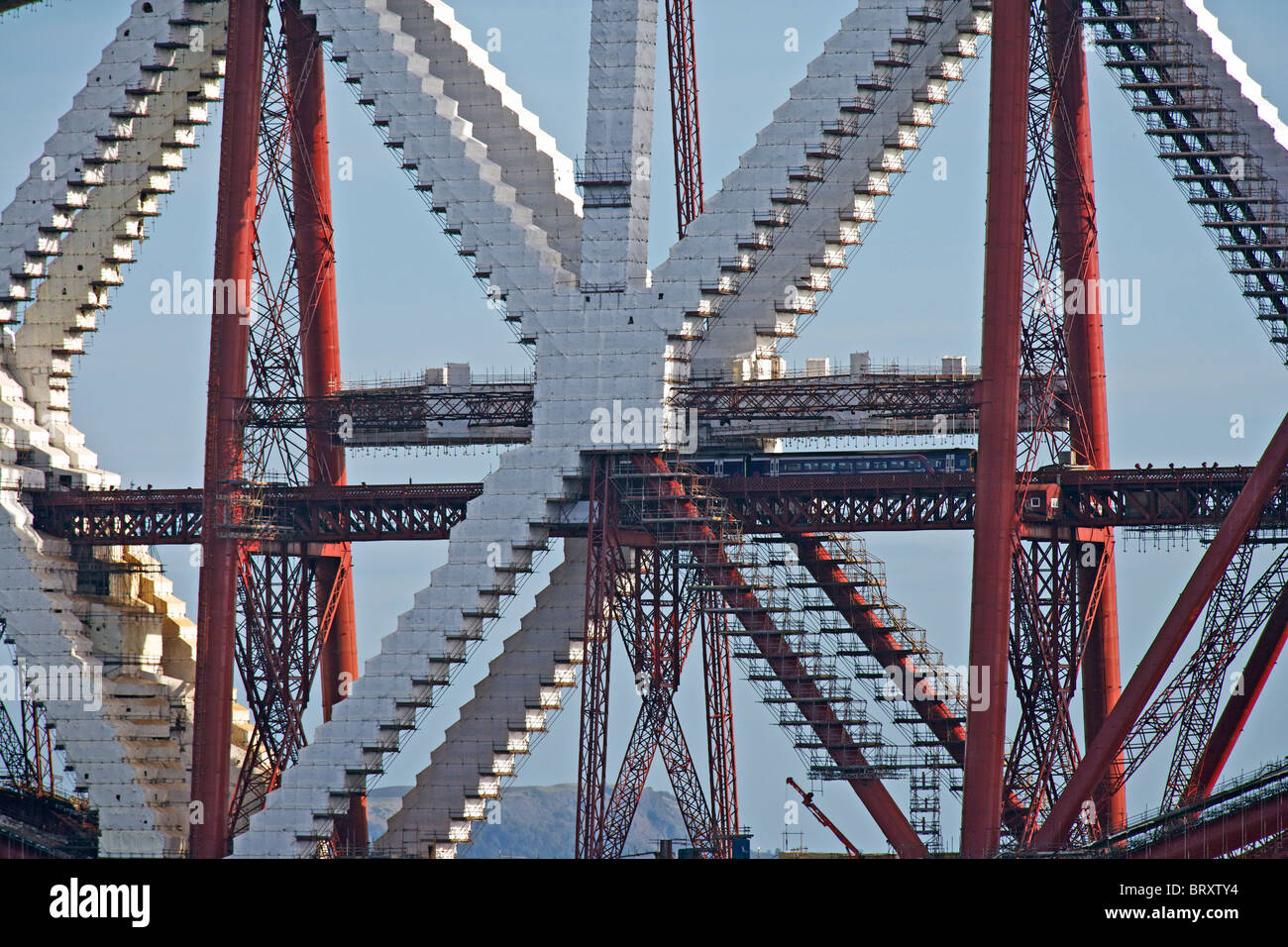 The Forth road and rail bridges seen from the shore at South Queensferry, Edinburgh, Scotland Stock Photo