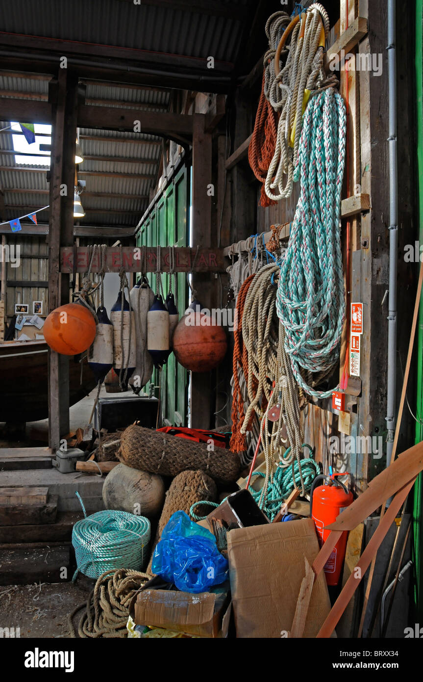 Shetland Boat builder Robbie Tait working in his workshop at the Shetland Museum Stock Photo