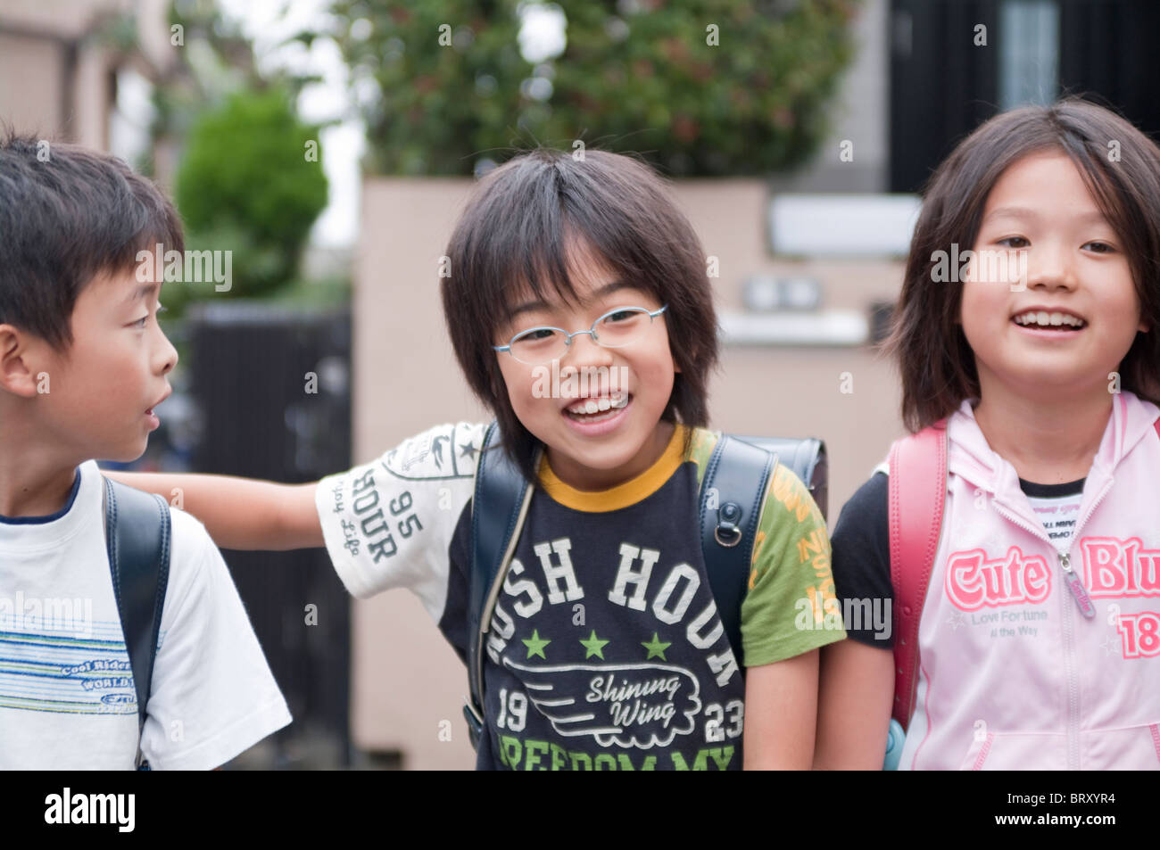 Kids walking home from elementary school Japan Stock Photo