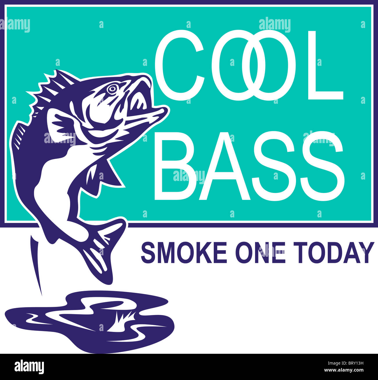 illustration of a largemouth bass jumping with words "cool bass" and "smoke one today" done in