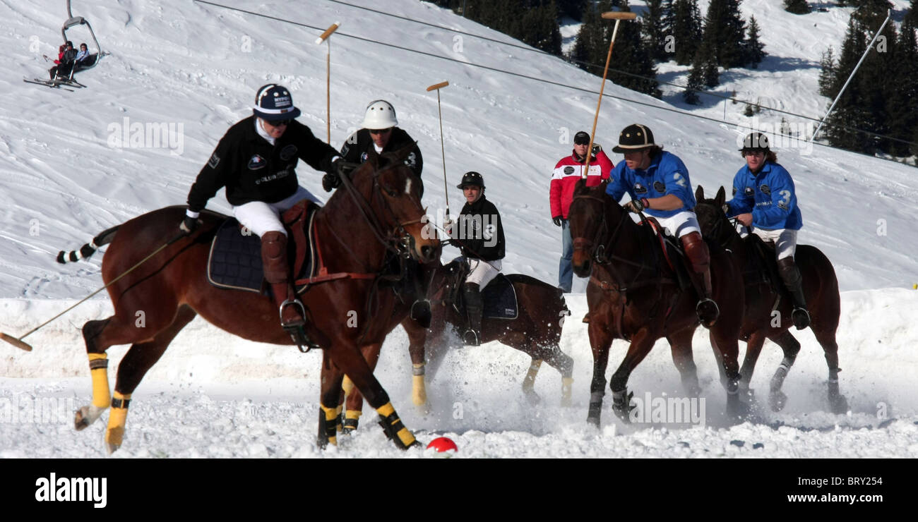 POLO MATCH, FRANCE VS RUSSIA, AT THE ALTIPORT, COURCHEVEL SKI RESORT AT 1850 METERS, SAVOY (73), FRANCE Stock Photo