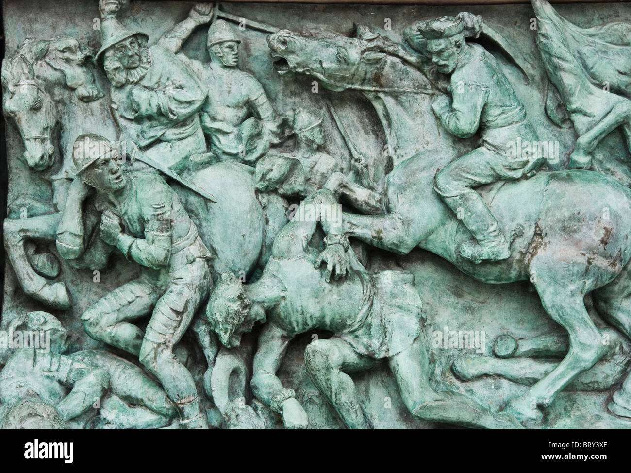 Close up of bronze relief in UNESCO world heritage site Heroes Square Budapest Hungary Europe Stock Photo