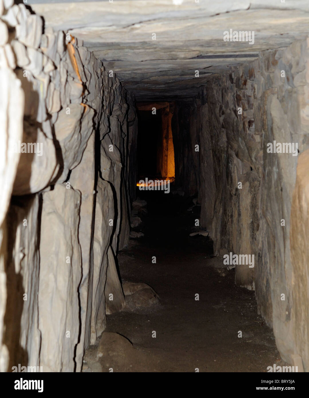 illuminated chamber Knowth neolithic passage tomb  boyne valley county meath ireland world heritage site archaeological equinox Stock Photo