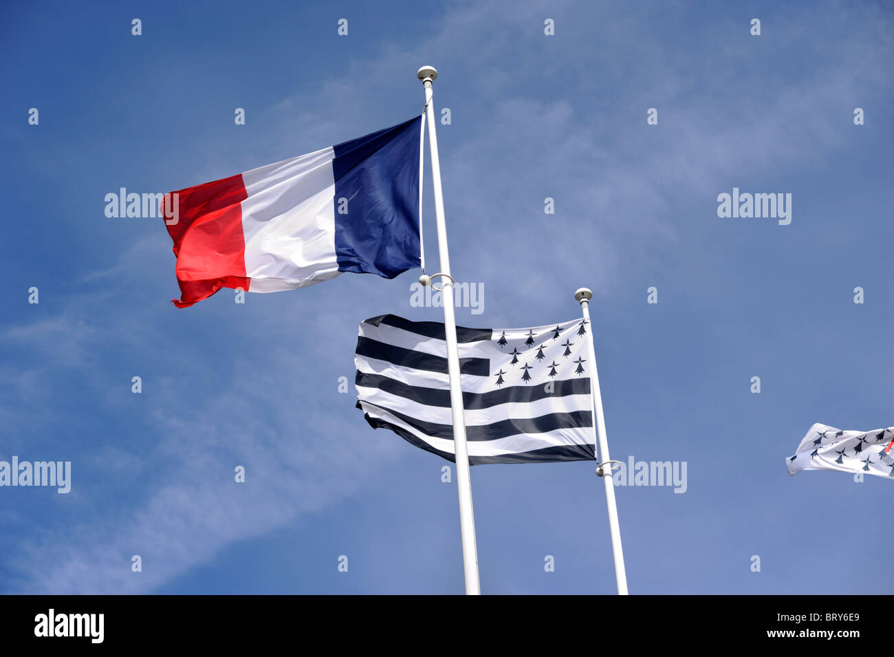 france, brittany (bretagne), french and breton flags Stock Photo