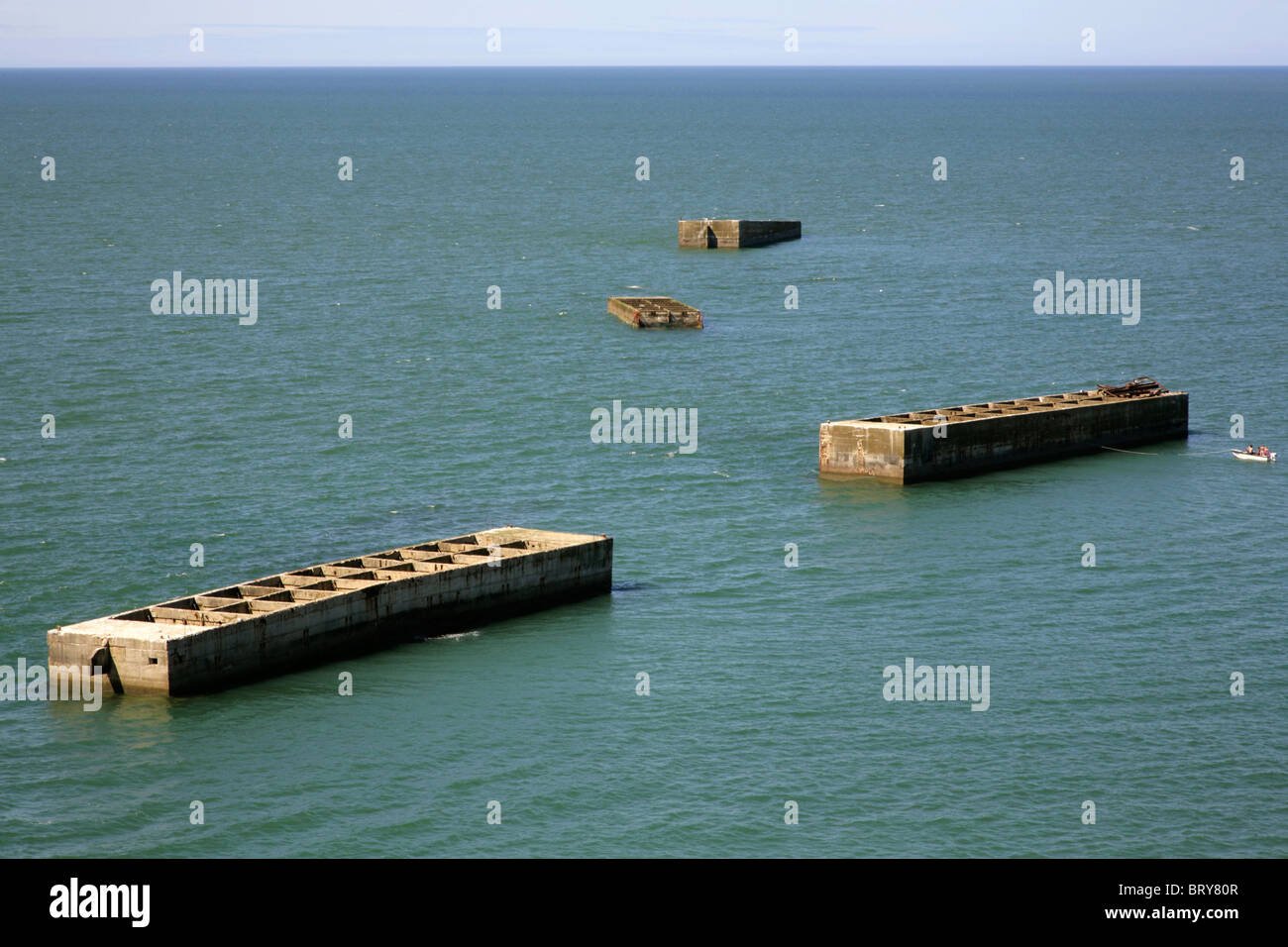 Remains of the Allied D-Day floating Mulberry harbour off Arromanches,  Normandy, France Stock Photo - Alamy
