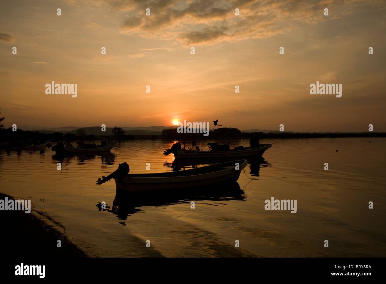 Lake Abashiri at dusk Hokkaido Prefecture Japan Stock Photo