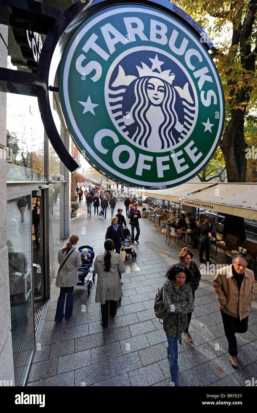 Starbucks Coffee sign on the Königsallee one of the most expensive