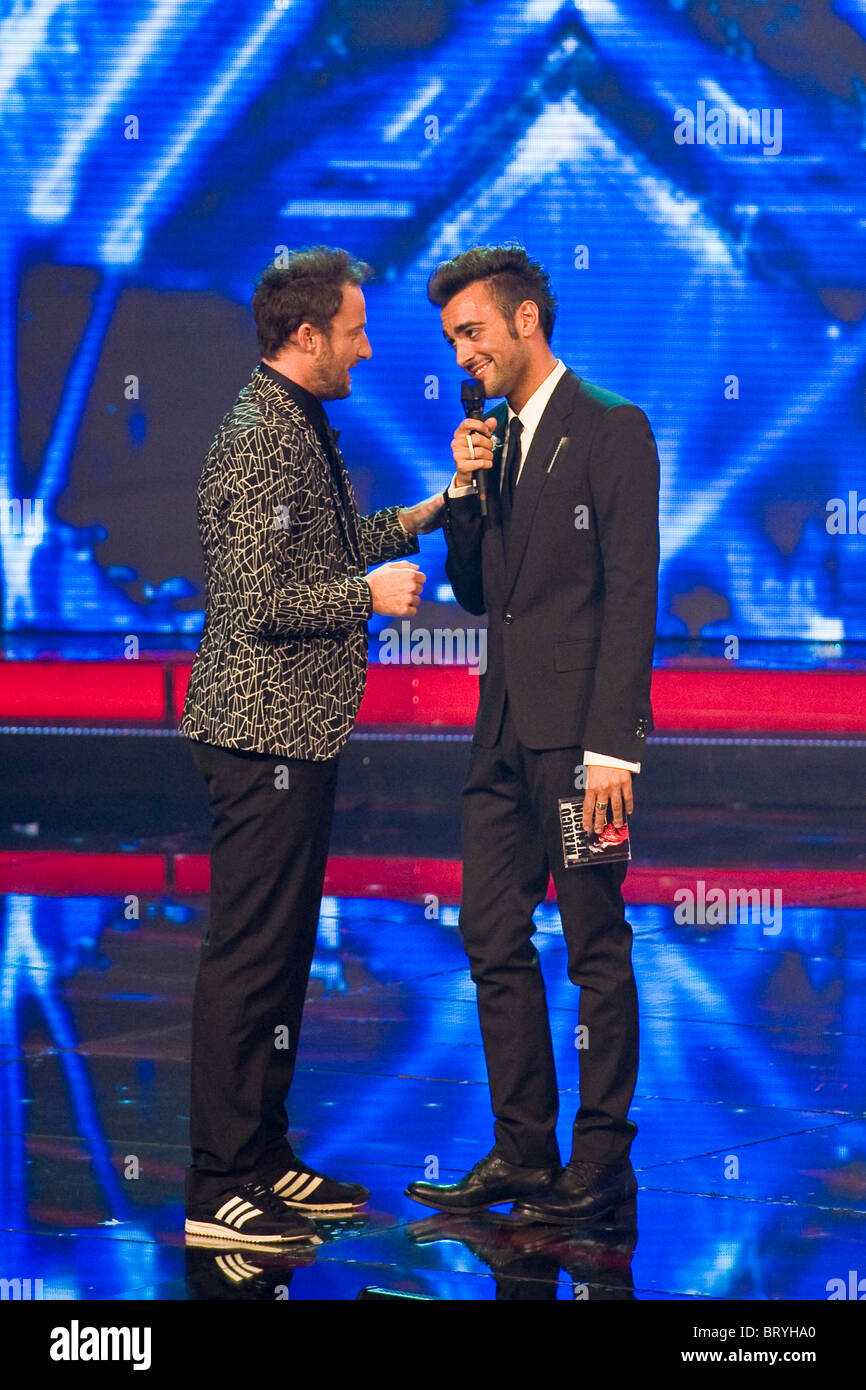 12.10.2010, Milan, X-Factor, Francesco Facchinetti with Marco Mengoni Stock Photo